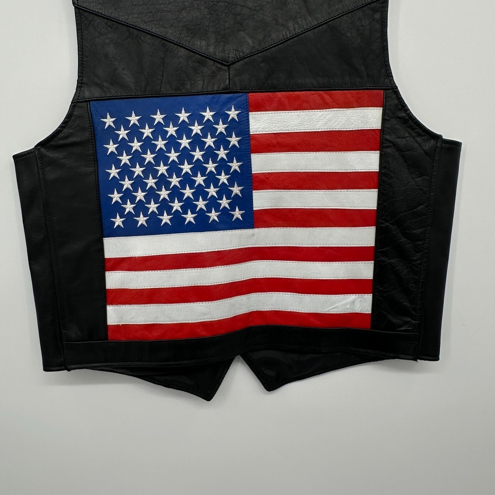 Interstate‎ Leather American Flag Vest Mens Size Large Biker Rebelcore Patriotic - Picture 6 of 15